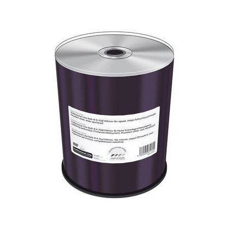Prof. Line DVD-R 4,7GB|120min 16x, stampabile inkjet su tutta la superficie, argento pros., Wide Sputtered, campana 100