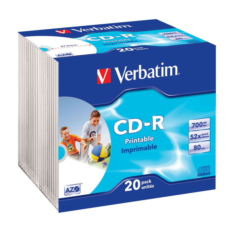 Verbatim CD-R AZO 700MB/52x imprimível, caixa slim pack 20