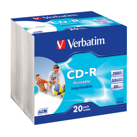 CD-R 52x 700MB Verbatim AZO Printable Caja Slim pack 20 uds