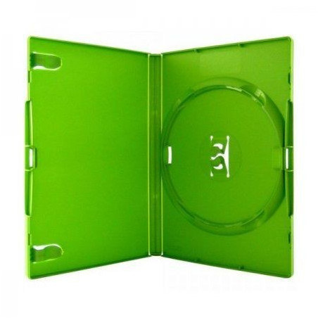 Pack 50 Amaray 14mm custodia DVD per 1 disco con clip, verde lucido