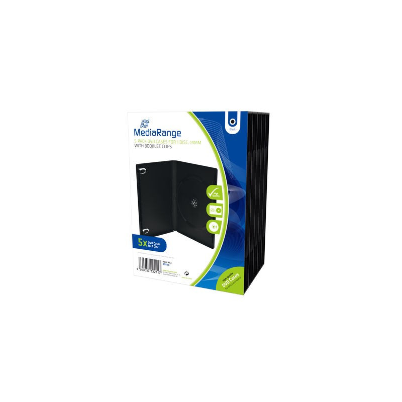 Pack 5 MediaRange custodia DVD per 1 disco, 14mm, nera