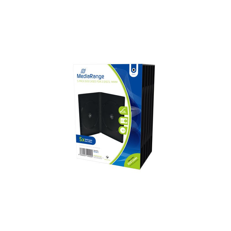 Pack 5 MediaRange custodia DVD per 2 dischi, 14mm, nera