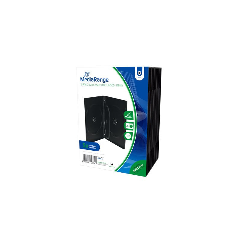 Pack 5 MediaRange DVD-Hülle für 3 Discs, 14mm, Schwarz