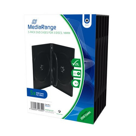 Pack 5 MediaRange estuche DVD para 1 disco, 14mm, Negra