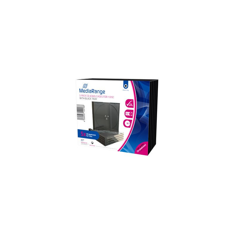 Pack 5 MediaRange CD-Jewelcase für 1 Disc, 10,4mm, schwarzes Tray