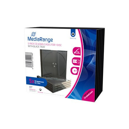 Pack 5 MediaRange CD Jewelcase for 1 disc, 10.4mm, black tray