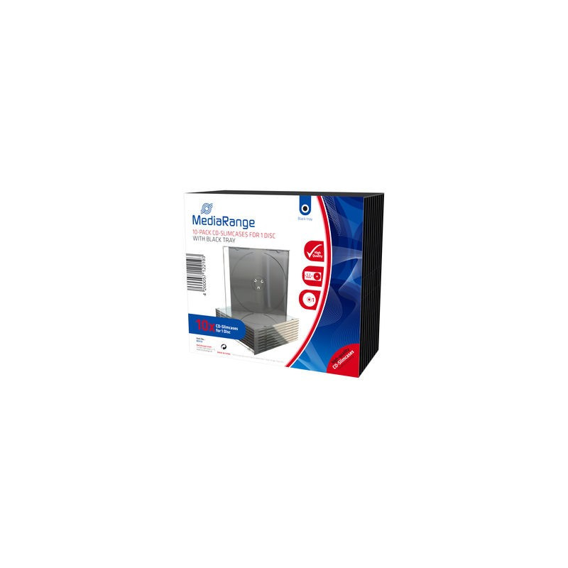 Pack 10 MediaRange custodia CD Slimcase per 1 disco, 5,2mm, vassoio nero
