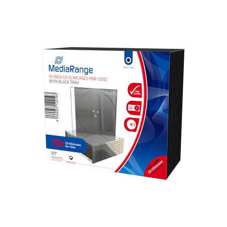 Pack 10 MediaRange custodia CD Slimcase per 1 disco, 5,2mm, vassoio nero
