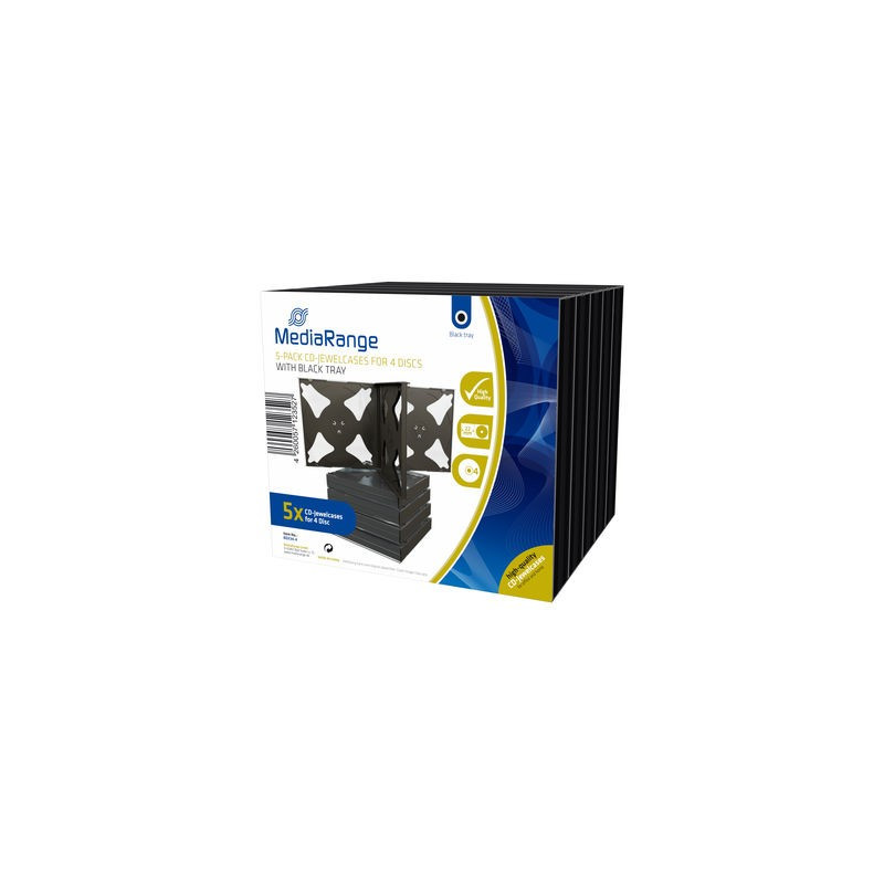 Pack 5 MediaRange CD-Jewelcase für 4 Discs, 22mm, schwarzes Tray Pack 5 MediaRange CD-Jewelcase für 4 Discs, 22mm, schwarzes Tray