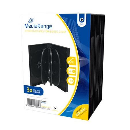 Pack 3 MediaRange estuche DVD para 8 discos, 27mm, Negra