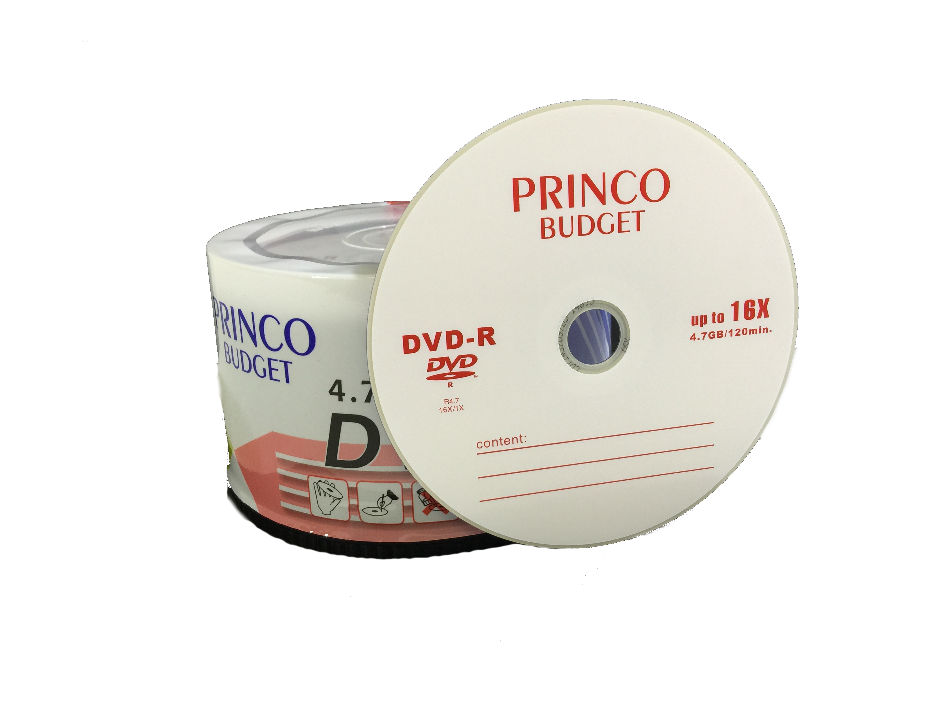 DVD-R Princo Budget 16X Speed 4,7Gb -120m - Pack 50 