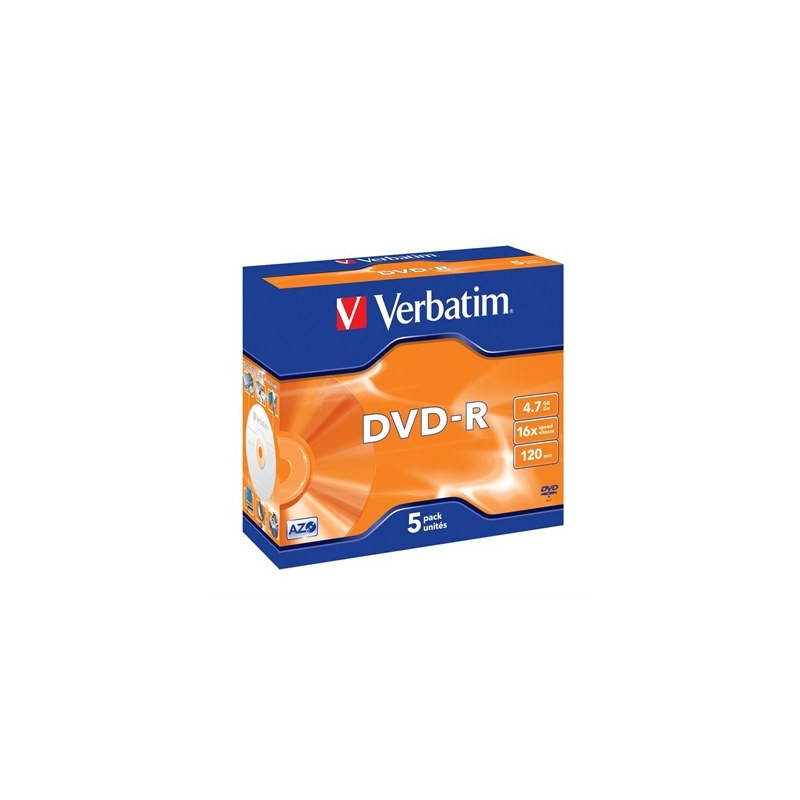 Verbatim DVD-R AZO 4.7GB 16X superfície prateada mate Jewelcase pack 5 Verbatim DVD-R AZO 4.7GB 16X superfície prateada mate Jewelcase pack 5