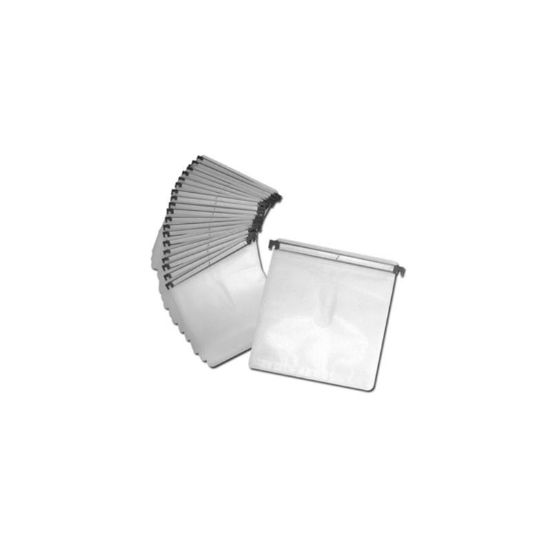 Bolsas com barra plástica para malas DJ, para 2 discos, brancas, pack 20
