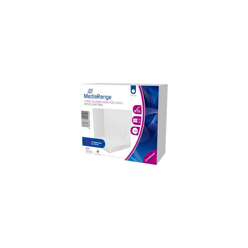 MediaRange CD Jewelcase para 2 discos, 10.4mm, bandeja transparente, pack 5