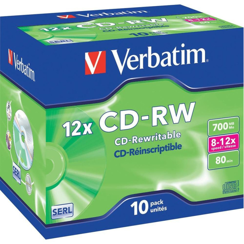 Verbatim CD-RW Serl 700MB 12X kratzfeste Oberfläche Jewelcase Pack 10