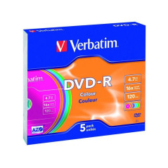 Verbatim DVD-R AZO 4,7 Go 16X surface colorée Slimcase pack 5