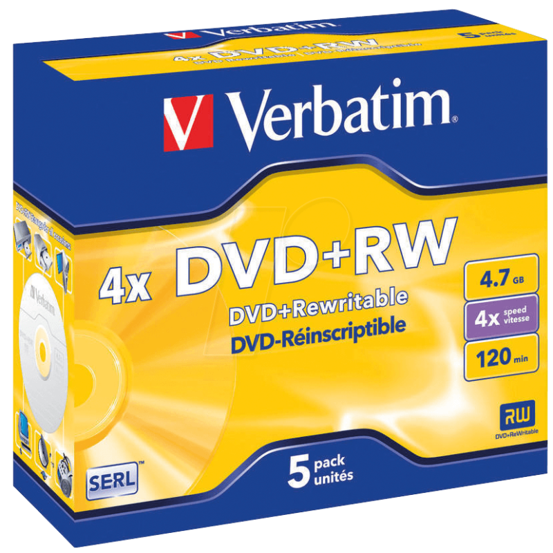 Verbatim DVD+RW Serl 4,7 Go 4X surface argent mat Jewelcase pack 5