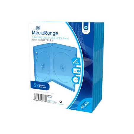 MediaRange Caja BD para 2 discos, 11mm, azul, pack 5