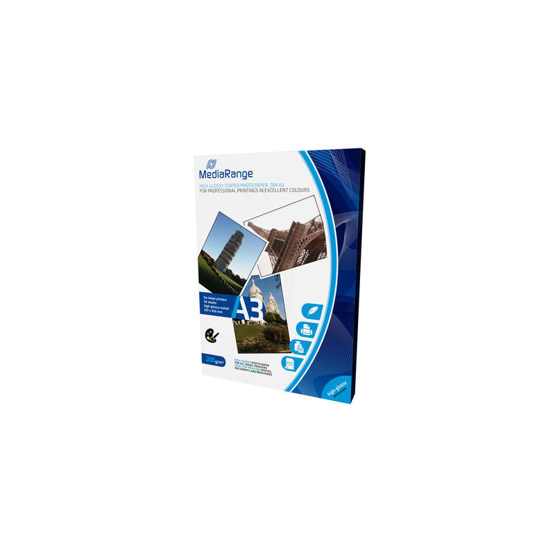 MediaRange DIN A3 Photo Paper for inkjet printers, high-glossy coated, 200g, 50 sheets