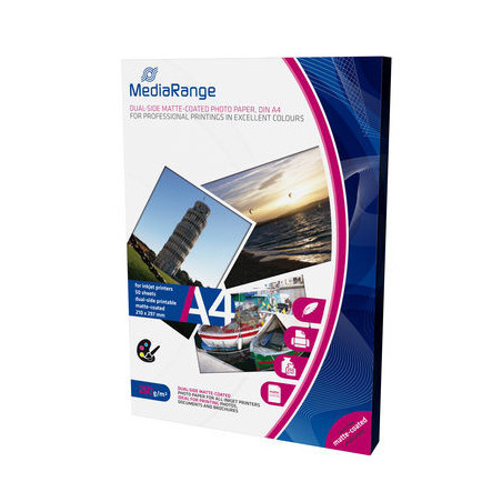 MediaRange DIN A4 Photo Paper for inkjet printers, dual-side matte-coated, 250g, 50 sheets