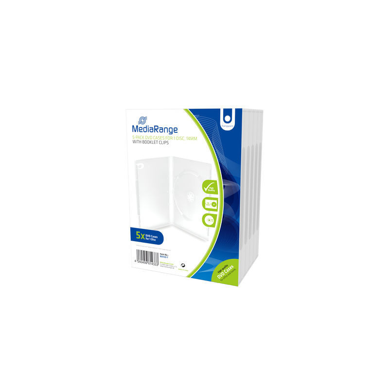 MediaRange Boîtier DVD pour 1 disque, 14mm, transparent, pack 5