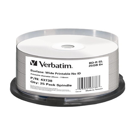 Blu-ray BD-R SL 25GB 6X Verbatim FF InkJet Printable Hard Coat, Pack 25 uds