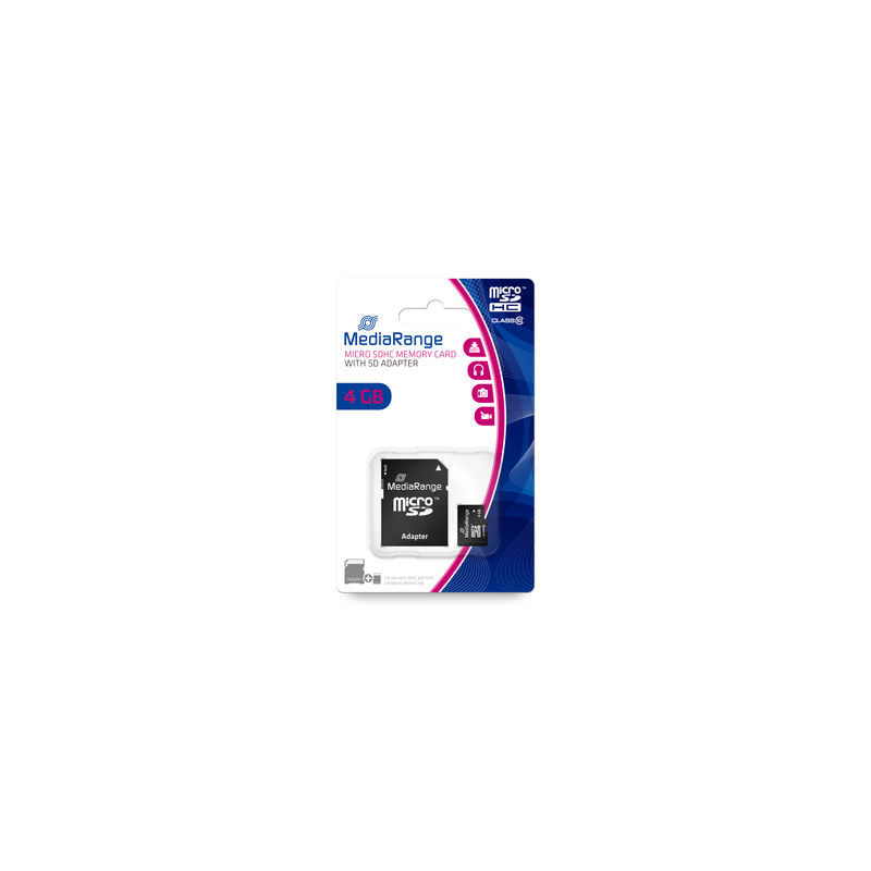 MediaRange microSDHC-Speicherkarte, Class 10, mit SD-Adapter, 4GB