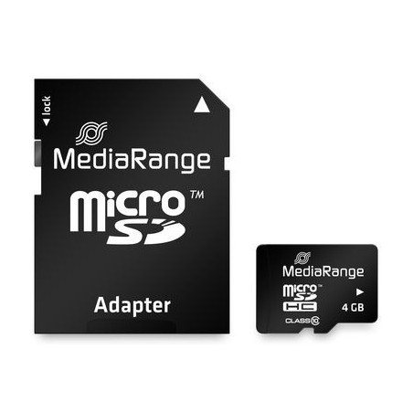 MediaRange Carte mémoire microSDHC, classe 10, avec adaptateur SD, 4 Go