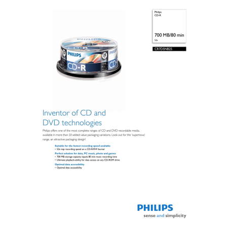 Philips CD-R 80Min 700MB 52x Cakebox (25 unidades)