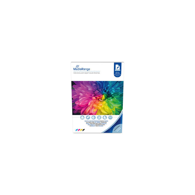 MediaRange Fotopapier DIN A4 für Tintenstrahldrucker, matt beschichtet, 105g, 100 Blatt