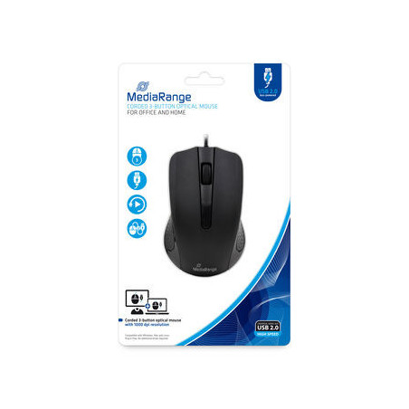 Mouse de 3 botões com fio MediaRange 1000DPI preto