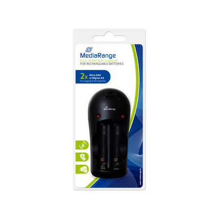 MediaRange Plug-in charger, for rechargeable Ni-MH batteries, 2 slots, black