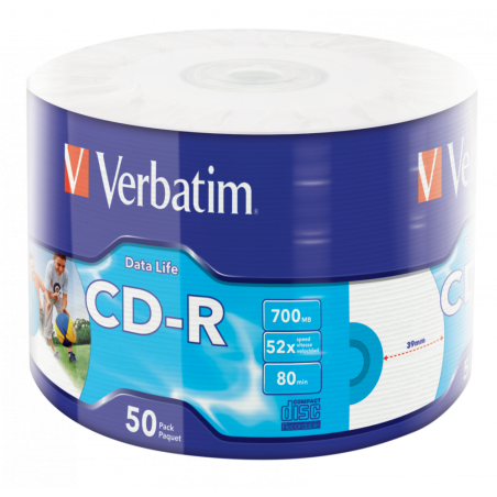 Verbatim CD-R 700MB 52X WHITE INKJET PRINTABLE SURFACE Shrink 50