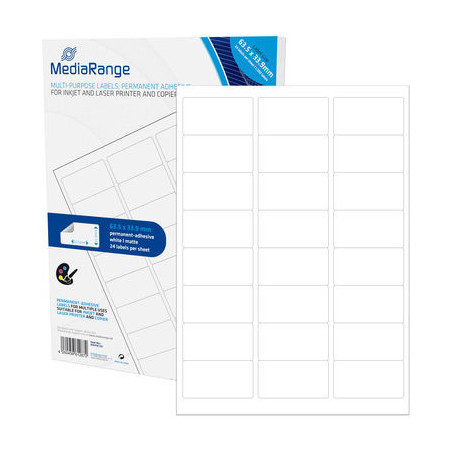 MediaRange, permanent adhesive, 63.5x33.9mm, white, 1.200 labels