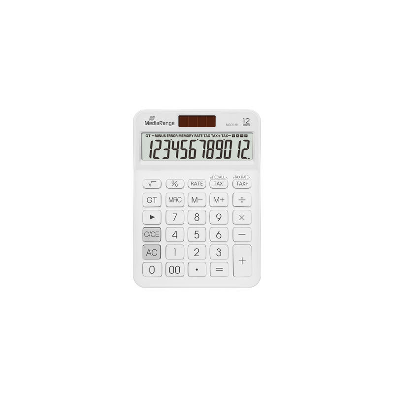 MediaRange Calculator with tax function, 12-digit LCD, solar and battery powered