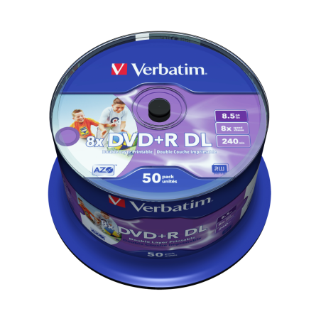 Verbatim DVD+R DOUBLE LAYER 8.5GB 8X WIDE PRINTABLE NO ID SURFACE Cake 50