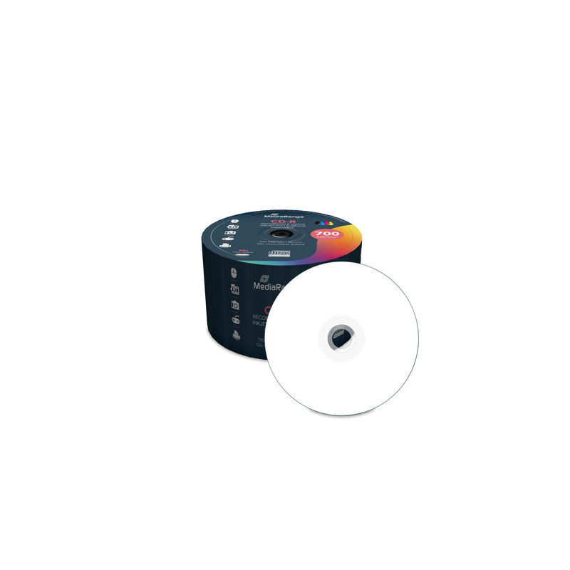 CD-R 52x Imprimible MediaRange 700MB, superficie completa, tarrina 50