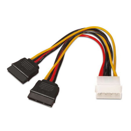 SATA Power Cable - Molex 4pin/M-2xSATA Female - 20cm - 100% Copper - Black