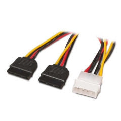 Câble d'alimentation SATA - Molex 4pin/M-2xSATA Femelle - 20cm - 100% Cuivre - Couleur Noir