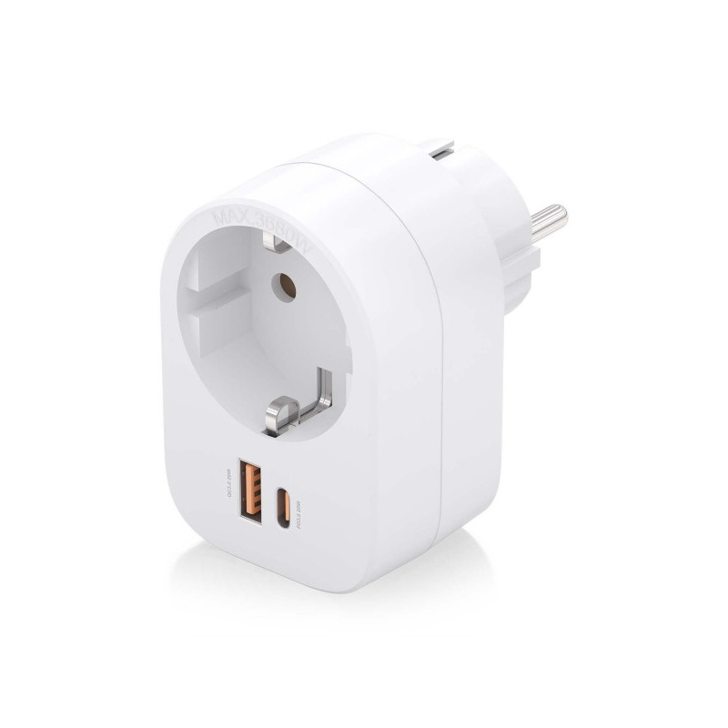 Multiprise murale multifonction avec 1 prise + 1xUSB-C 20W PD3.0 - 1xUSB-A 20W QC3.0