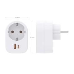 Extensão de parede multifuncional com 1 tomada + 1xUSB-C 20W PD3.0 - 1xUSB-A 20W QC3.0