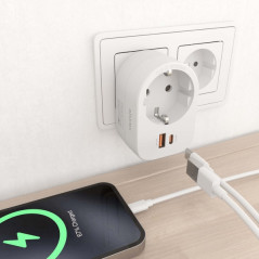 Multifunction Wall Power Strip with 1 Socket + 1xUSB-C 20W PD3.0 - 1xUSB-A 20W QC3.0