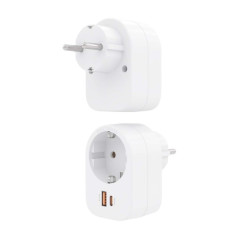 Regleta de Pared Multifuncion con 1 Toma + 1xUSB-C 20W PD3.0 - 1xUSB-A 20W QC3.0