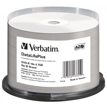 Verbatim DVD-R 4,7 Go 16x imprimable – Spindle 50 | DVD.pt