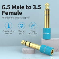 Adaptador jack 6,5 mm macho a jack 3,5 mm hembra, azul