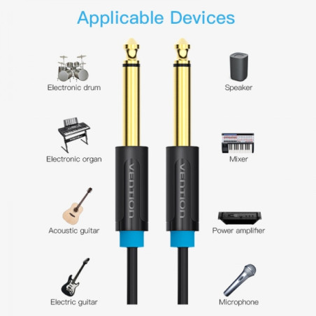 Stereo Cable Jack 6.5 Male to Jack 6.5 Male - 3m