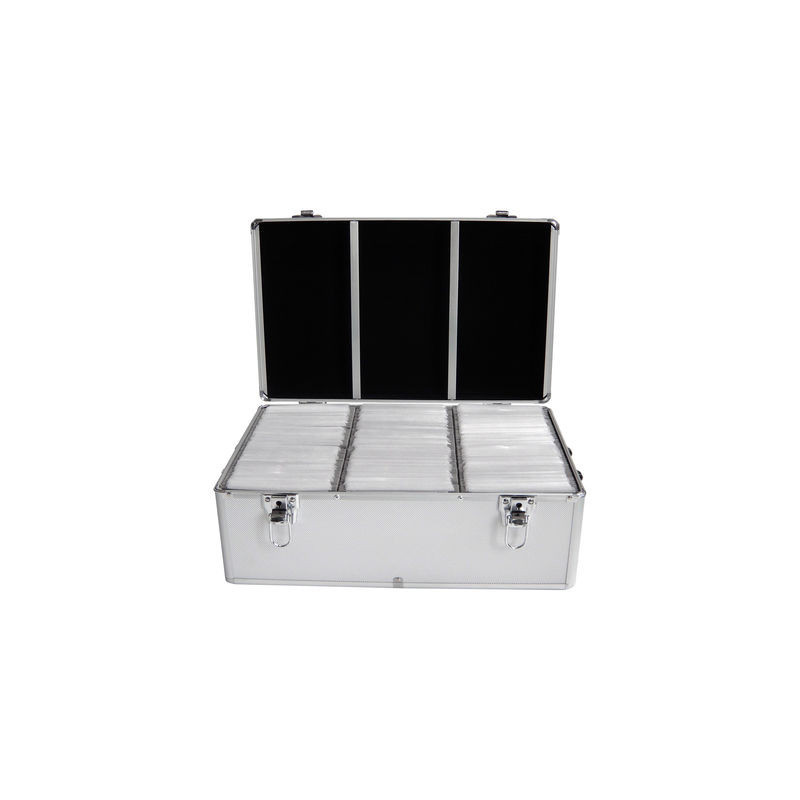 Media storage case for 500 discs, aluminum look, with hanging sleeves, silver Media storage case for 500 discs, aluminum look, with hanging sleeves, silver