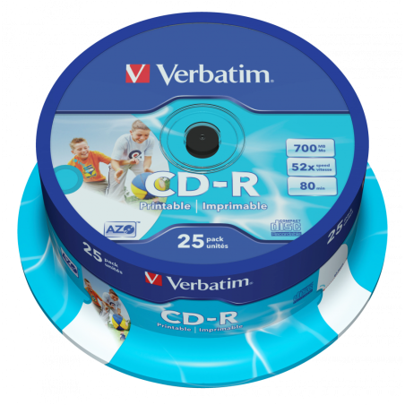 Verbatim CD-R AZO 700MB 52X WIDE PRINTABLE SURFACE ID BRANDED Cake 25