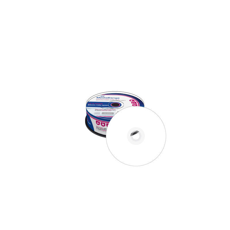 CD-R 700MB 80min 52x, inkjet ff printable, Waterguard white, high-glossy, waterproof, wide sputtered, Cake 25