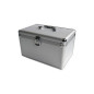 Media storage case for 120 discs, aluminum look, with hanging sleeves, silver